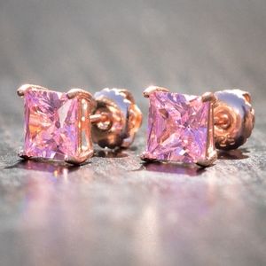 Rose Gold Sterling Silver Cz Pink Stud Earrings